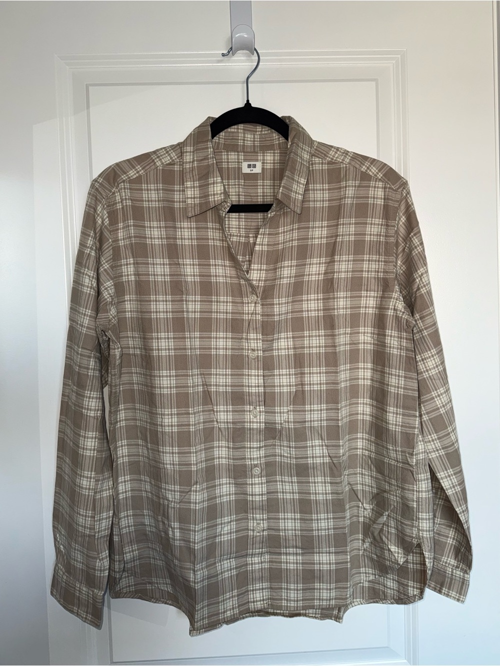 Uniqlo Tan and Cream Plaid Button-Down Shirt
